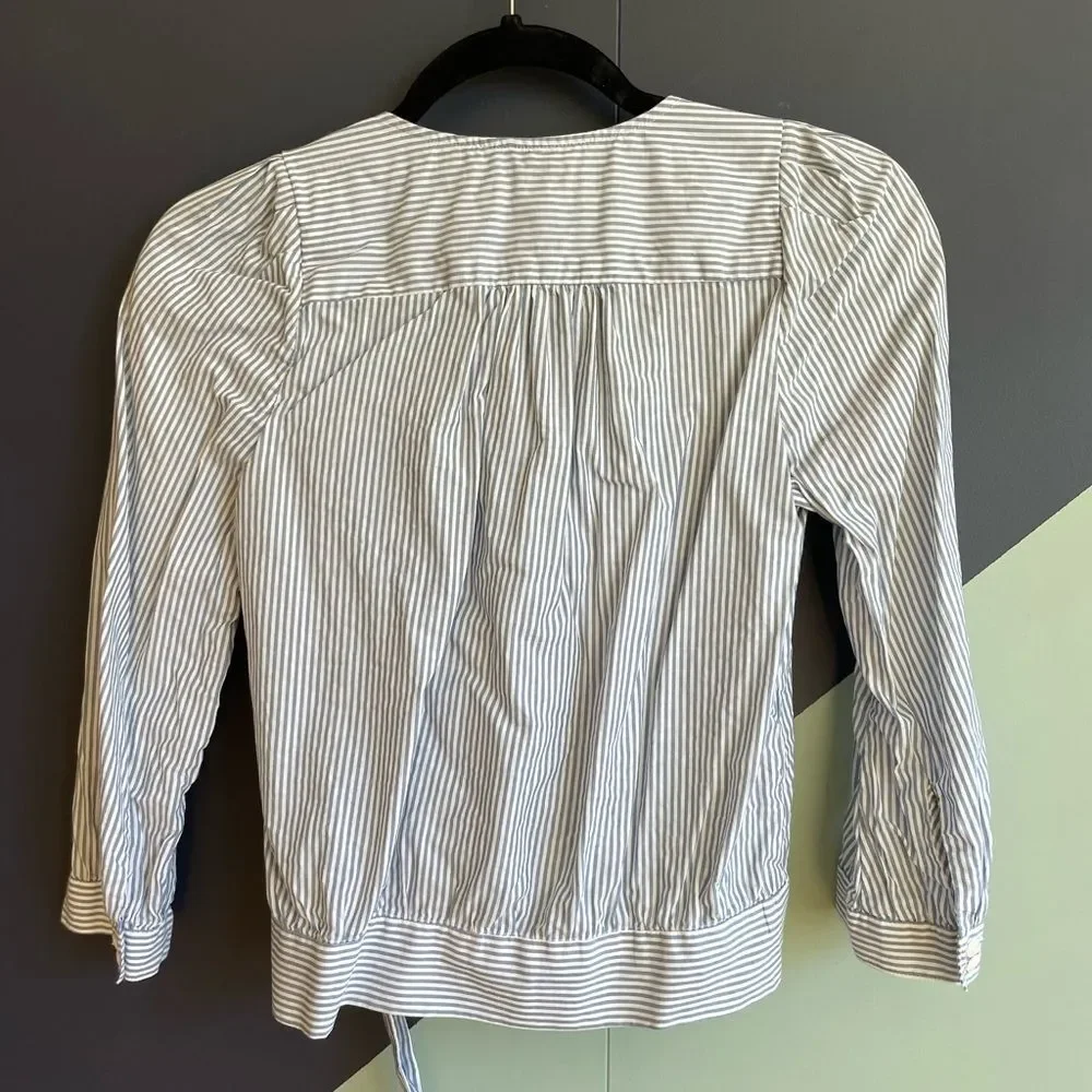 Madewell Blue and White Cotton Striped Tie Waist Wrap Top, size XXS/XS, VGUC